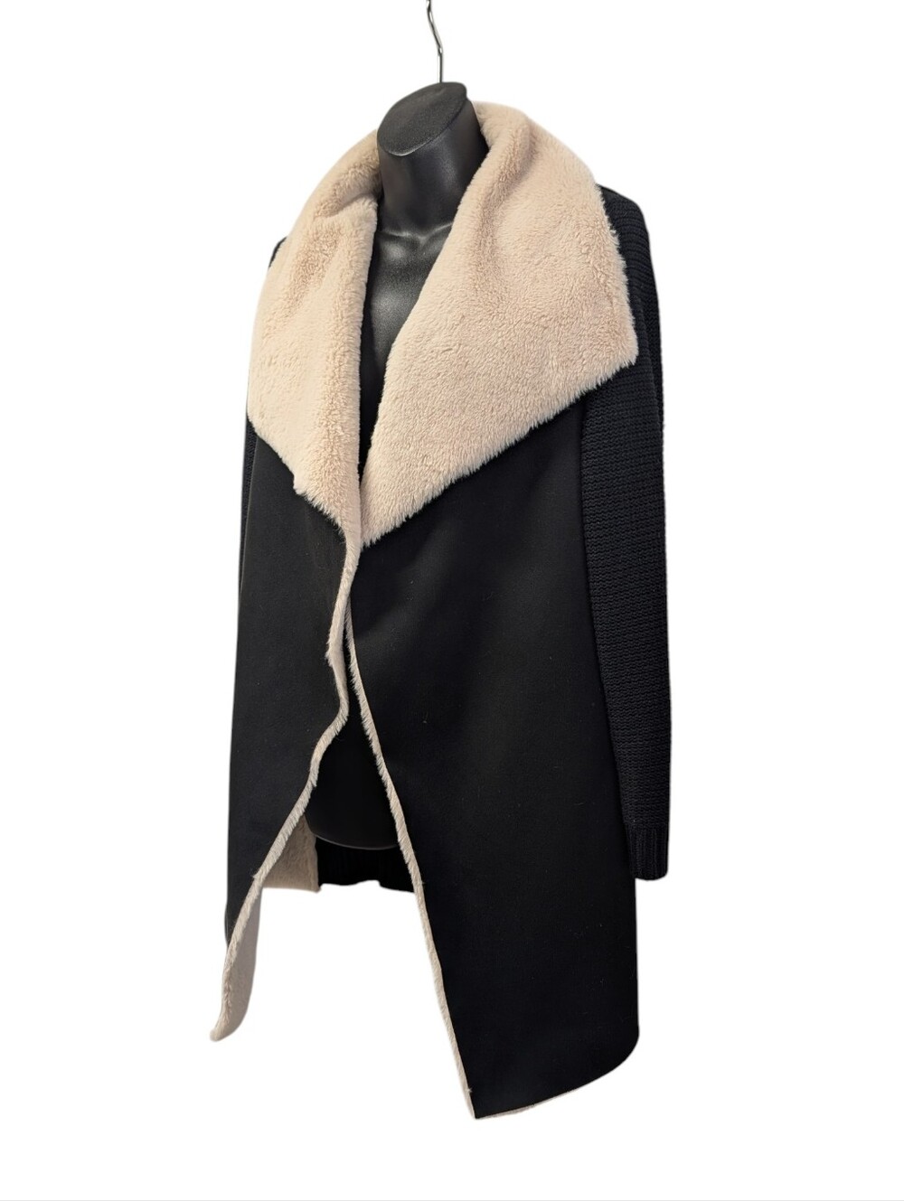 Twelfth Love Womens Black Knit Faux Suede /Fur Open Front Cardigan Collar Size M - Picture 3 of 9